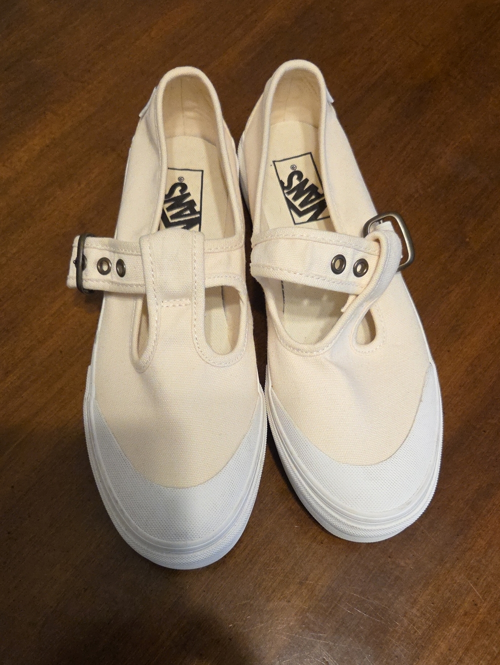 Vans Women’s Cream Mary Jane Canvas Flats with Buckle
